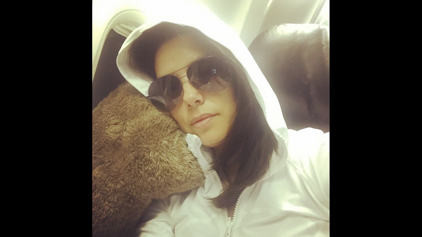 "My life...usually on a plane with my VB sunglasses and my trusty pillow!" <a href="https://instagram.com/p/1dDIsoCGuq/?taken-by=evalongoria" target="_blank" target="_blank">actress Eva Longoria said</a> on Tuesday, April 14. <a href="http://www.cnn.com/2015/04/01/living/gallery/selfies-look-at-me-0401/index.html" target="_blank">See 27 selfies from last week</a>