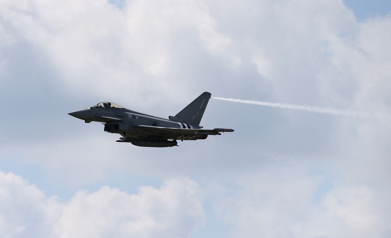 UK Royal Air Force Typhoons, similar to this one seen in 2014, scrambled to intercept Russian bombers flying near British airspace, the British Defence Ministry said. It is one of the latest incidents in what NATO has said is an increase in Russian military flights near alliance members' territory.