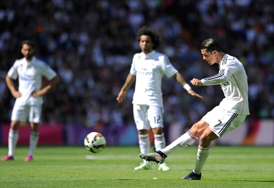 Ronaldo blasts Real Madrid's opening goal from a free-kick in the preceding 3-0 win at home to Eibar -- his 38th in La Liga this season at the time.