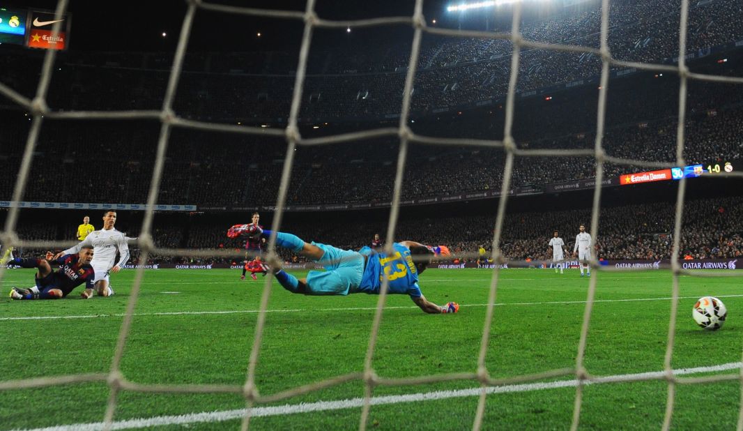 Ronaldo equalizes for Real in the Clasico at Camp Nou. Messi didn't find the net that day, but Barca won 2-1 to steal a march in the title race.  