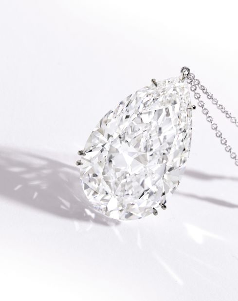 The next most valuable diamond at the auction, a pendant on a platinum chain, isn't flawless, but is still notable for its polish, clarity and symmetry. Its pre-auction estimate was between $3.8 and $4.2M.