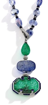 This Mughal Empire-inspired necklace -- a combination of platinum, emerald, sapphire, lapis and diamond -- was recently part of the <a href="index.php?page=&url=http%3A%2F%2Fdenverartmuseum.org%2Fexhibitions%2Fbrilliant-cartier-20th-century" target="_blank" target="_blank"><em>Brilliant: Cartier in the 20th Century</em></a> exhibition at the Denver Art Museum. Tuesday's buyer paid $2.6 million.
