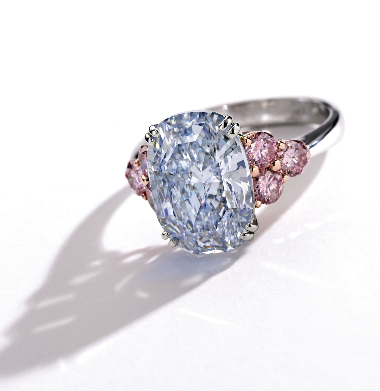 Other colored diamonds include The Monarch Blue Diamond ring, which has a blue diamond surrounded by six pink ones. It had been expected to sell for up to $4.5M.