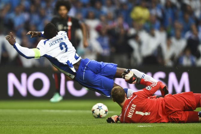 Manuel Neuer concedes the penalty which saw Bayern Munich fall an early goal down to Porto.