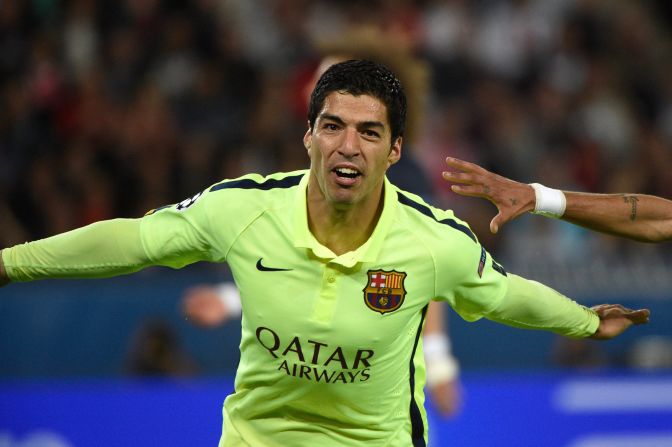 Luis Suarez scored two stunning second half goals for Barcelona in its 3-1 victory in Paris.