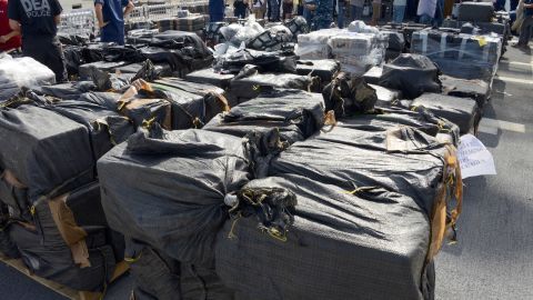 More than 28,000 pounds of cocaine sit at the naval base in San Diego April 16.