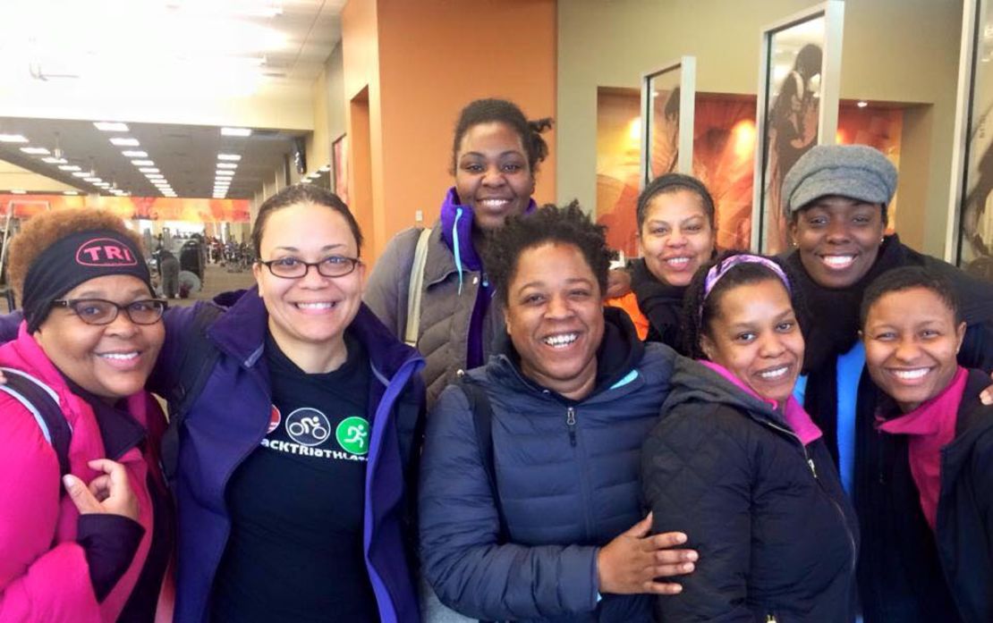 SoleTri Sisters (from left) - Rise Leatherwood Ratney, Angela Broadway, Dana Gleeson, Erica Moore, Annastasia W., Dee Brantley, Batavia Choctaw and Dominique Sabbs -- had a group brick workout.