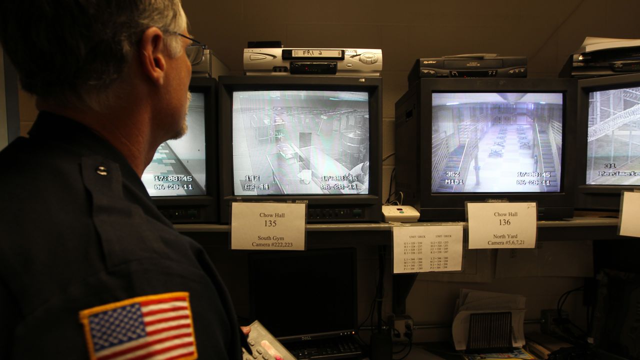 After officials process former NFL player Aaron Hernandez, he will serve his life sentence without parole at  the Souza-Baranowski Correctional Center in Shirley, about 40 miles outside downtown Boston. It's one of the most high-tech prisons in the United States, opening in 1998. About 365 cameras monitor inmate activity, as shown here.