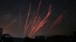 The sky over Sanaa, Yemen, is illuminated by anti-aircraft fire during a Saudi-led airstrike on Friday, April 17.
