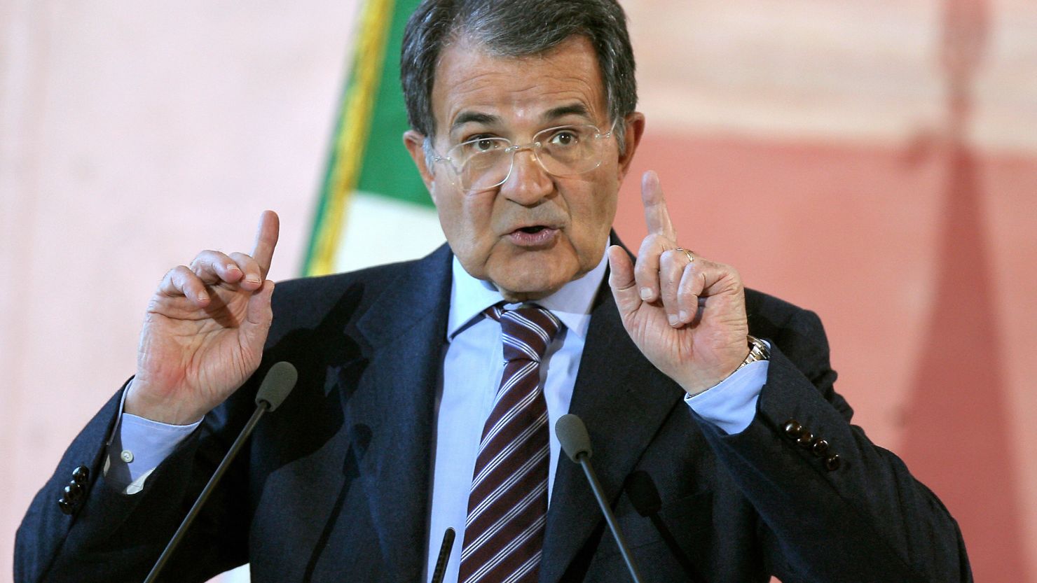 Italian Prime Minister Romano Prodi gestures during his year-end press conference in Rome's Villa Madama on December 27, 2007. 