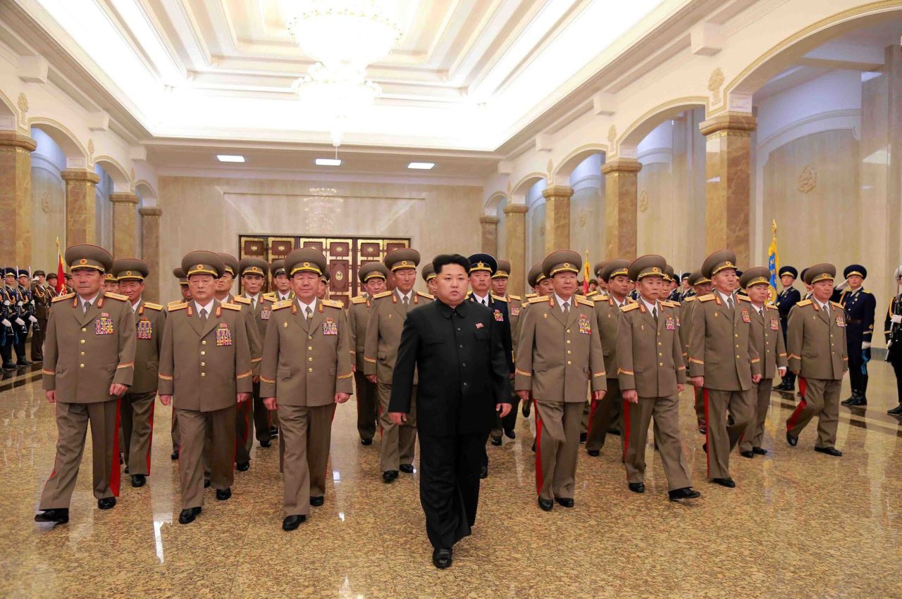 Kim visits the Kumsusan Palace of the Sun in Pyongyang, North Korea, on April 15 to celebrate the 103rd birth anniversary of his grandfather, North Korean founder Kim Il Sung.