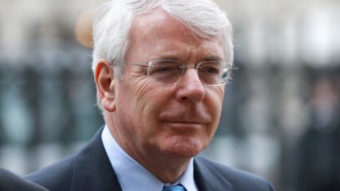 Sir John Major arrives at a Service of Thanksgiving for Dame Joan Sutherland on February 15, 2011, in London, England.