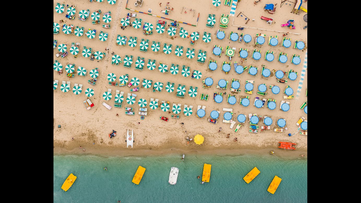 Munich-based aerial photographer Bernhard Lang captured these photographs from the underside of an ultra-light plane. While his winning photos depict the picturesque Adriatic coastline between the Italian towns of Ravenna and Rimini, Lang's other flights have taken him over mines and container ports, capturing beauty even in these industrial tracts, by framing repeated geometric patterns. 