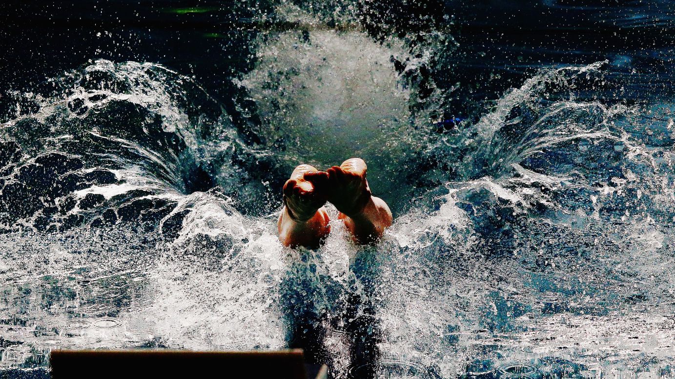Joshua Asplin dives into the pool for a 50-meter freestyle race Thursday, April 16, at the New Zealand Swimming Championships in Auckland.