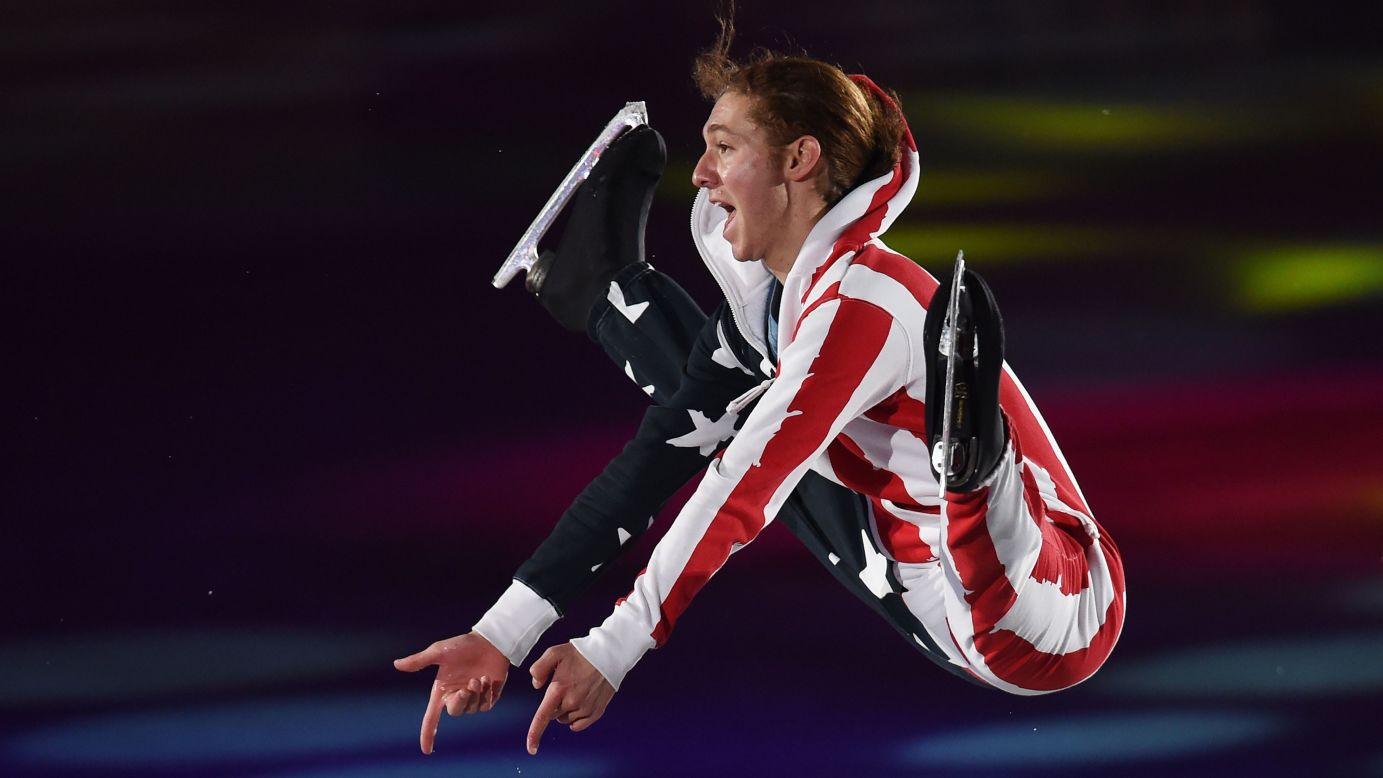 Figure skater Jason Brown performs an exhibition routine Sunday, April 19, at the World Team Trophy event in Tokyo.
