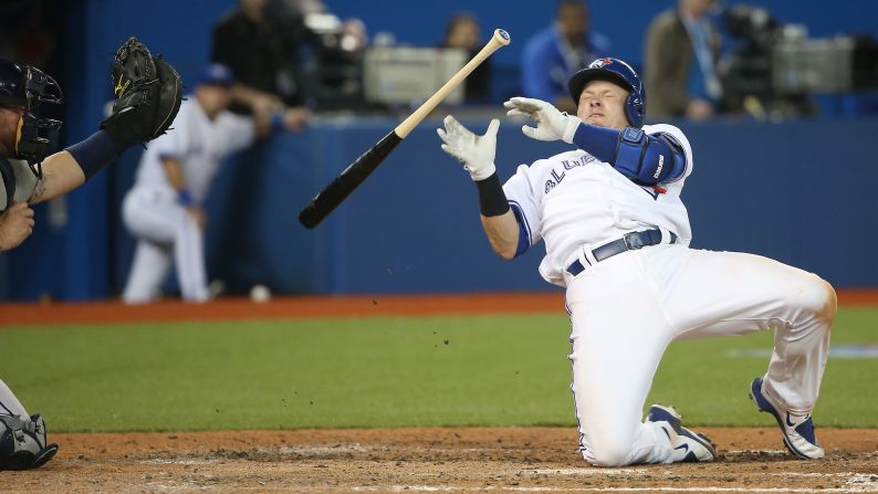 Toronto's Josh Donaldson is hit by a pitch during a home game against Tampa Bay on Thursday, April 16.