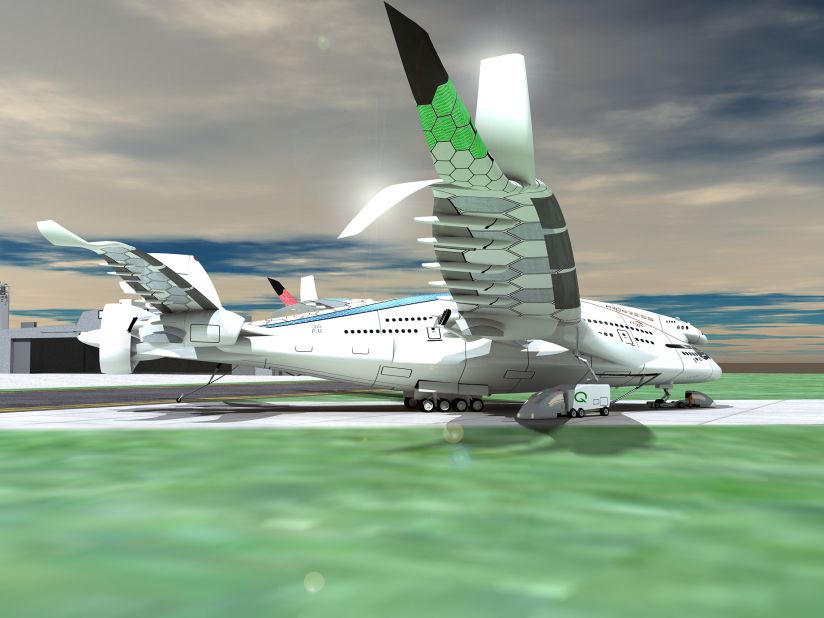 The plane's enormous wings could fold to make it easier for the maneuver through airports. 