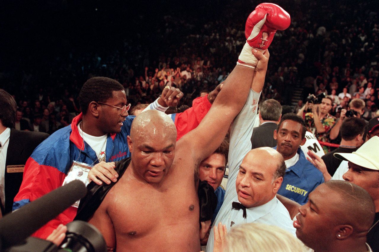 Until Bernard Hopkins' career renaissance, George Foreman was the undisputed comeback king of boxing.<br /><br />Foreman was coming off the back of a loss; he had not held a world title since "The Rumble in the Jungle" with Ali, twenty years previous. Moorer was the IBF and WBA champion and at his peak, slick and devilishly quick. <br /><br />For 10 rounds Moorer ran Foreman ragged, with the elder statesman of the ring unable to land a punch. And then -- in the words of HBO commentator Jim Lampley -- "it happened." A huge right hand landed flush on Moorer's jaw, breaking his mouth guard and sending the champion straight to the canvas.<br /><br />At 45 years old Foreman was the oldest heavyweight champion the world had ever seen, whilst laying some demons to rest in the process.<br />