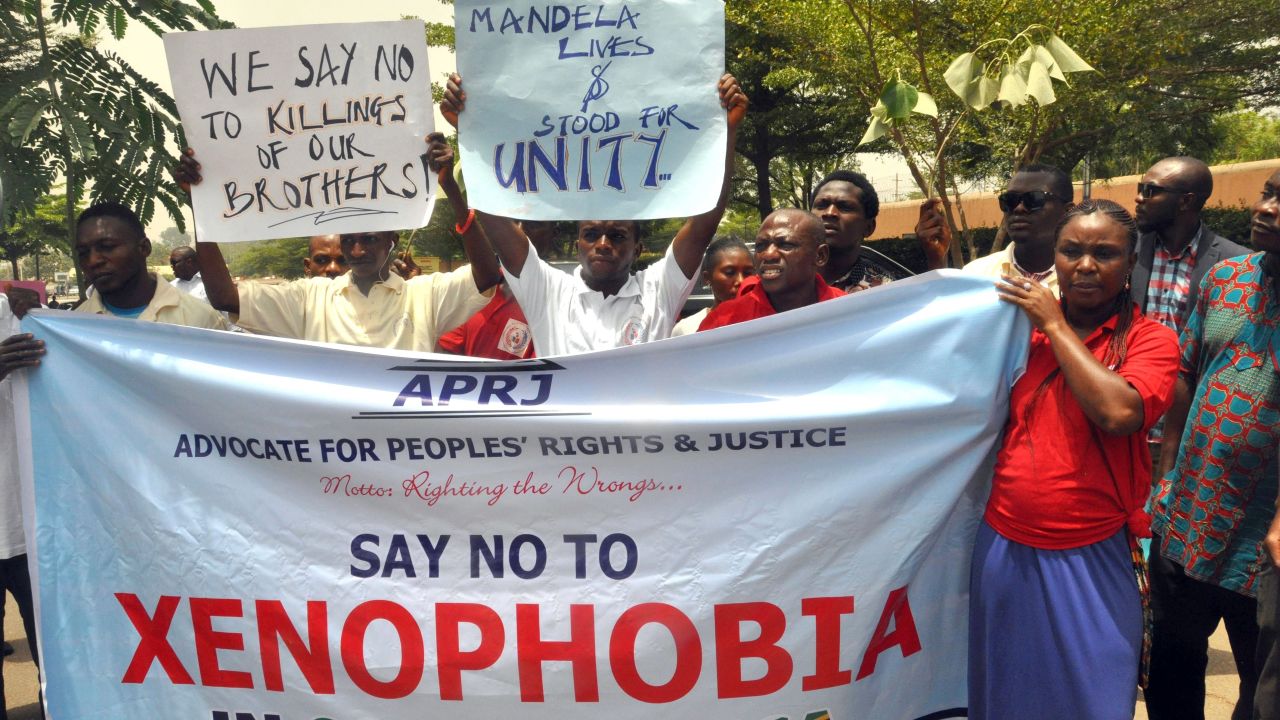 Demonstrators in Abuja, Nigeria, protest against the anti-immigrant violence that erupted in South Africa.