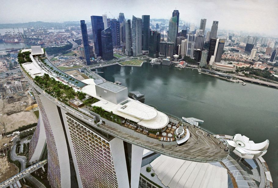 Designed by Moshe Safdie, and commissioned by Las Vegas Sands Corporation, the $5.7 billion Marina Bay Sands casino and hotel complex opened in 2010. It's reputed to be one of the world's most expensive buildings.