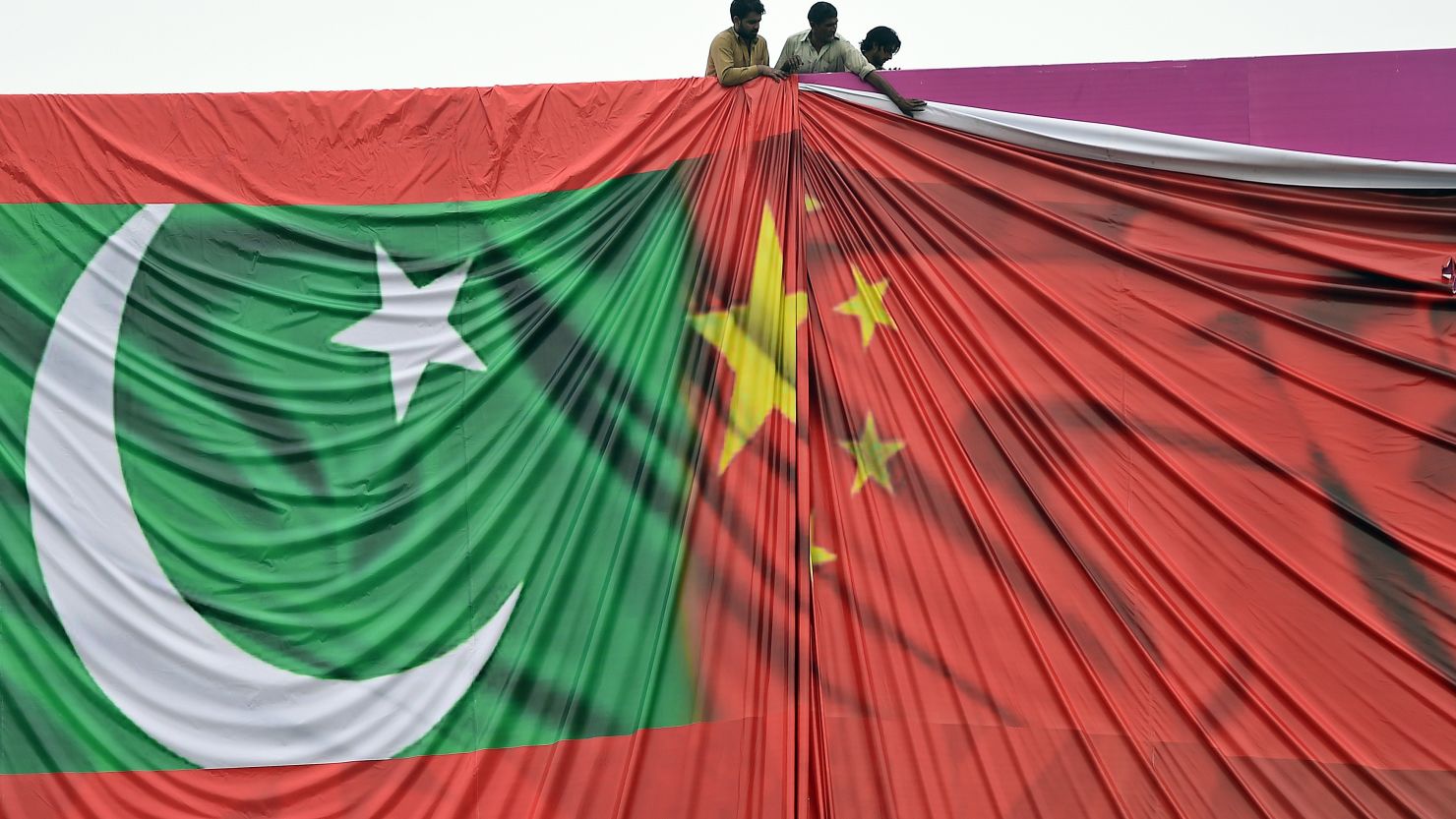 The Chinese and Pakistani flags, ahead of Chinese President Xi Jinping visit to Pakistan in April.