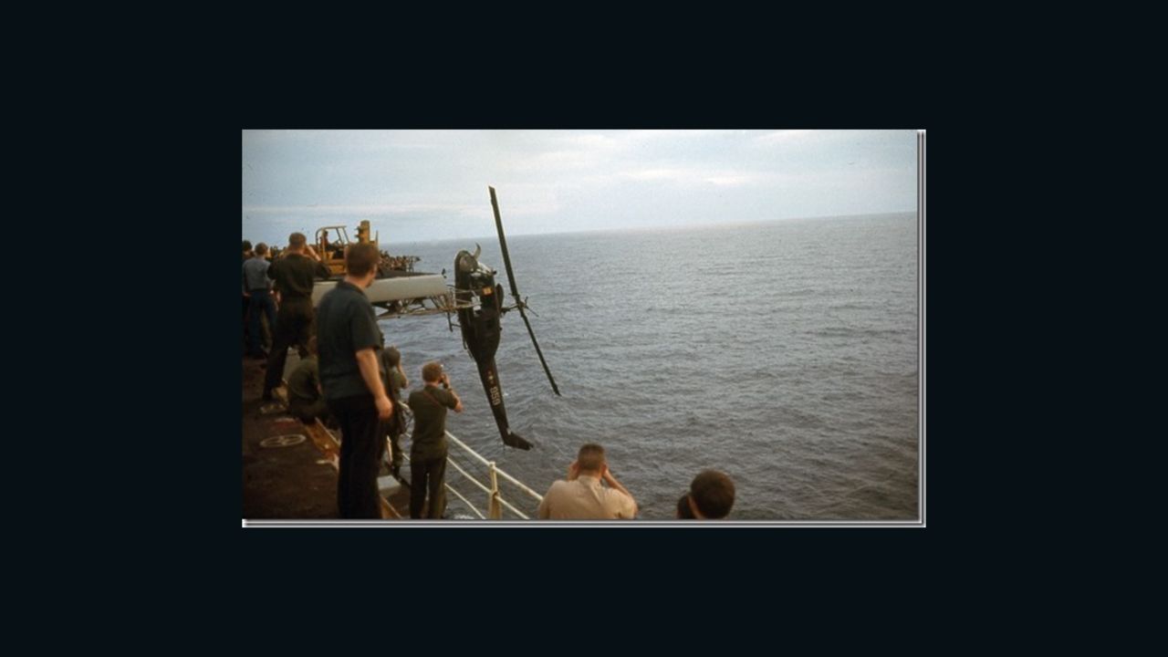 When helicopters threatened to take too much space aboard the USS Hancock, many were tossed overboard.