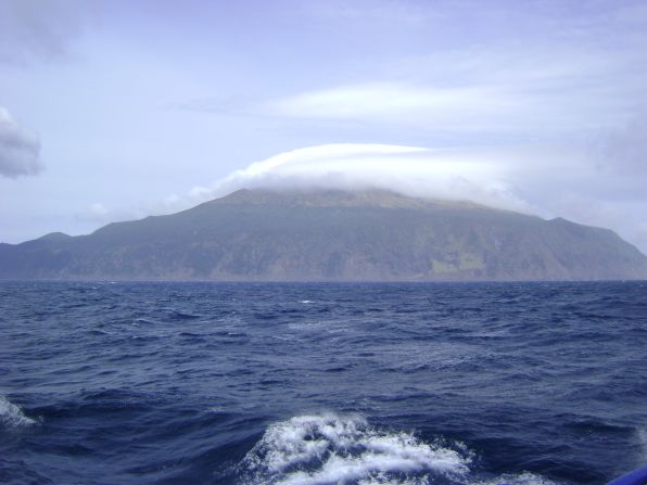 The tiny South Atlantic archipelago of Tristan da Cunha as pictured from sea.