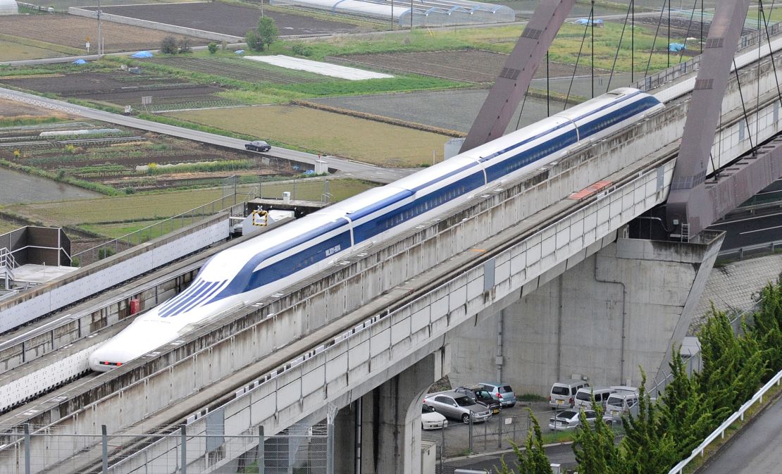 A Japanese maglev train during a test run.