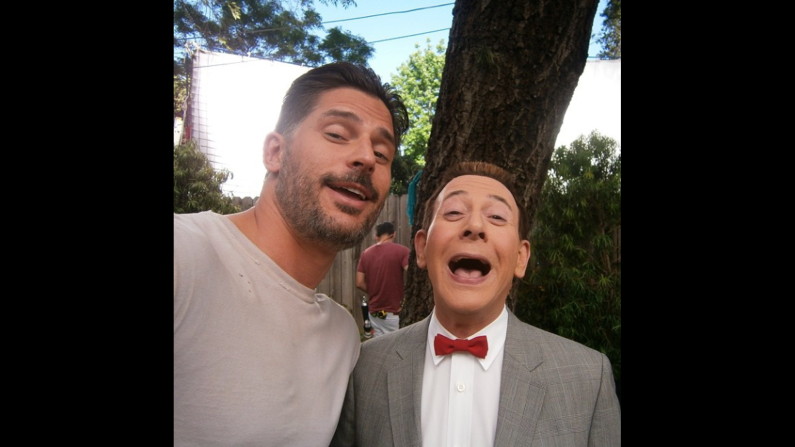 Pee-wee Herman -- played by actor Paul Reubens, right -- <a href="https://instagram.com/p/1ll_-JzY5x/?taken-by=peeweeherman" target="_blank" target="_blank">opened his Instagram account</a> with a selfie next to actor Joe Manganiello on Friday, April 17. The two are shooting the movie "Pee-wee's Big Holiday."
