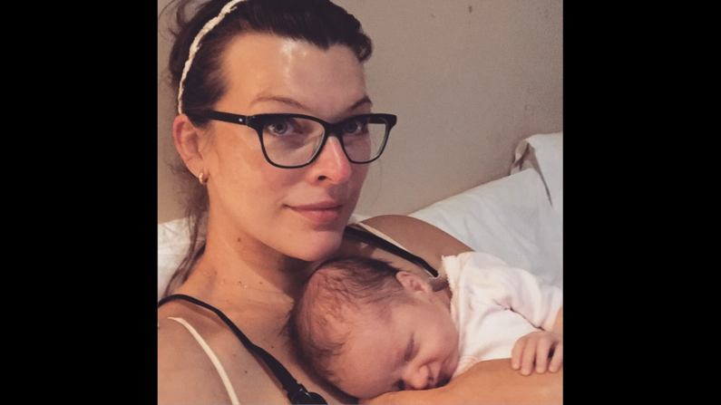 Actress Milla Jovovich takes a selfie with her newborn daughter, Dashiel, on Wednesday, April 15. "Dashiel is two weeks old today and I still haven't gotten out of my pj's!" <a href="https://instagram.com/p/1gVXcMTMpt/?taken-by=millajovovich" target="_blank" target="_blank">Jovovich said on Instagram.</a> "That's what it is to be a milk manufacturing facility!"