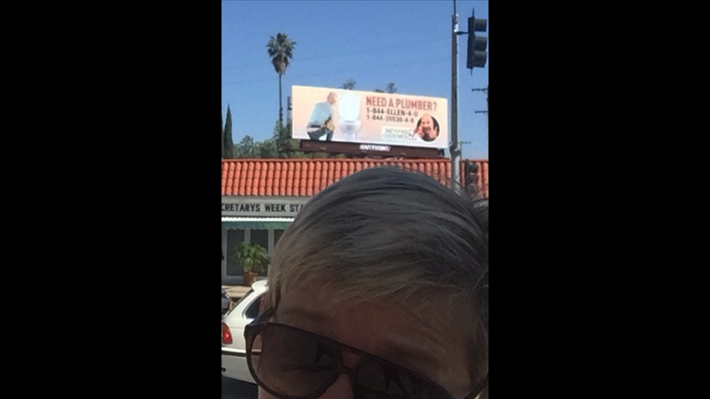 "Look what I saw on my way to work today," <a href="https://instagram.com/p/1i_-6QtjNk/?taken-by=theellenshow" target="_blank" target="_blank">said talk-show host Ellen DeGeneres,</a> who has been in a prank war with "Today" show host Matt Lauer. "Good one, @MattLauerNBC. #MattsRevenge." If you can't quite make it out, that's DeGeneres' face on a billboard for a fake plumbing company.