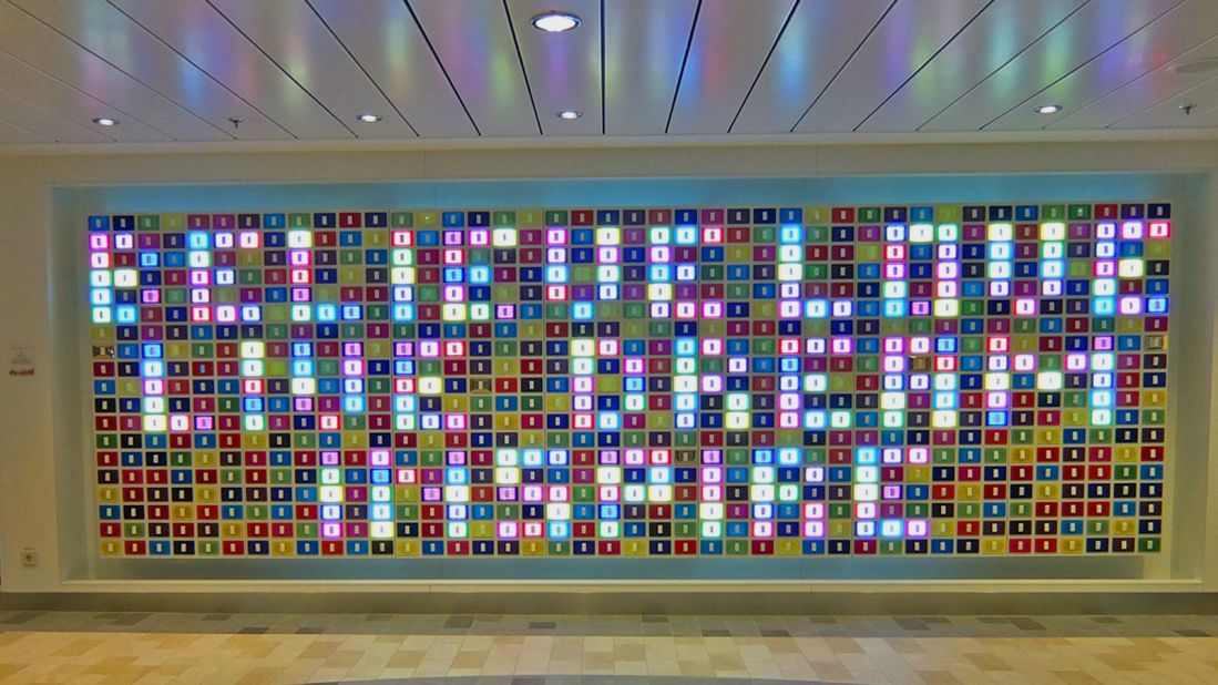 This colorful piece of wall art has more instructions for passengers. As David Foster Wallace once wrote about the cruise ship experience: "The promise is not that you can experience great pleasure, but that you <em>will</em>. That they'll make certain of it."