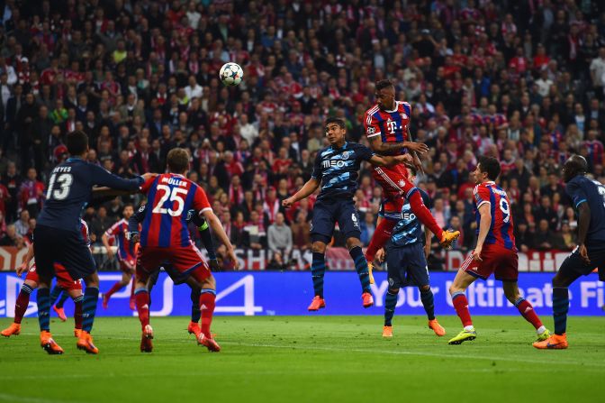 Jerome Boateng was next to find the net, nodding home after Holger Badstuber's flick on. His goal canceled out Porto's first leg lead and leveled the tie at 3-3.