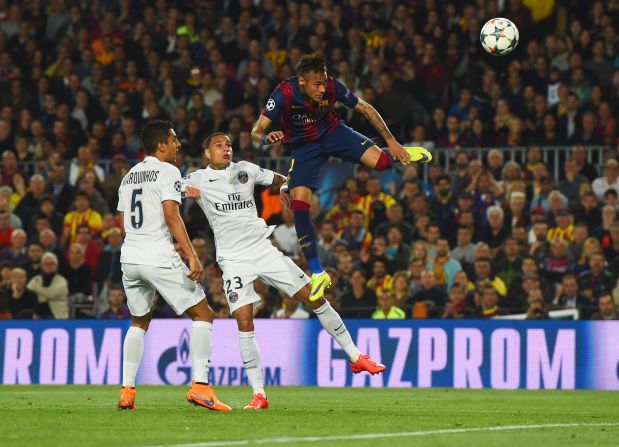 Neymar rounded the goalkeeper from Andres Iniesta's pass for his first before the Brazilian striker nodded home powerfully from compatriot Dani Alves' cross to make it two.