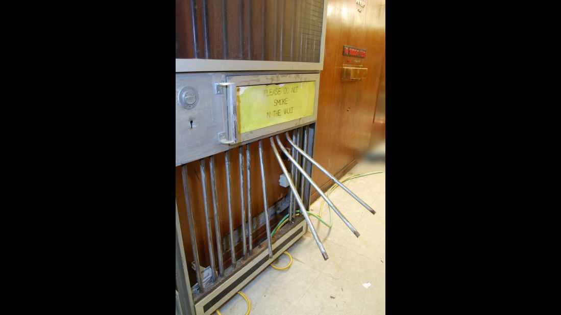 The thieves cut through the bars of a security door. Police say this must have taken some time. How long is unclear, though, as the Met said in a statement that the thieves accessed the vault between 9:20 p.m. on April 2 and 8:05 a.m. on April 3 and between 10:17 p.m. on April 4 and 6:30 a.m. on April 5. For the math-challenged, that first window is almost 11 hours; the second, more than eight. 