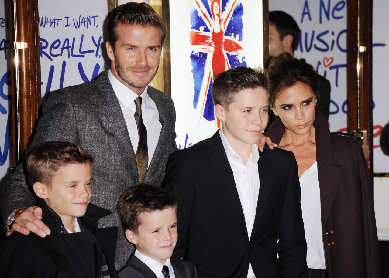 Here the family attend the press night of "Viva Forever," a musical based on the career of the Spice Girls, in  December 2012.
