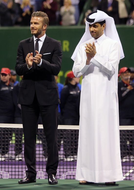 Beckham's move to Qatar-owned PSG gave him kudos in the Middle East. He presented the winner's trophy to tennis player David Ferrer at the 2015 Qatar Open in Doha. 