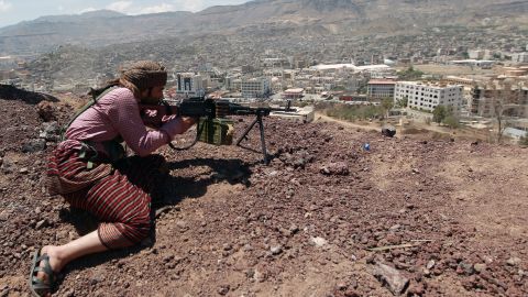 A Houthi rebel holding a position at an army base captured without resistance in September. 