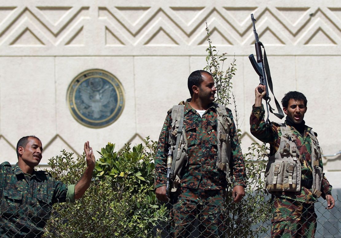 Yemeni soldiers outside the compound of the U.S. embassy in Sanaa on March 4. 