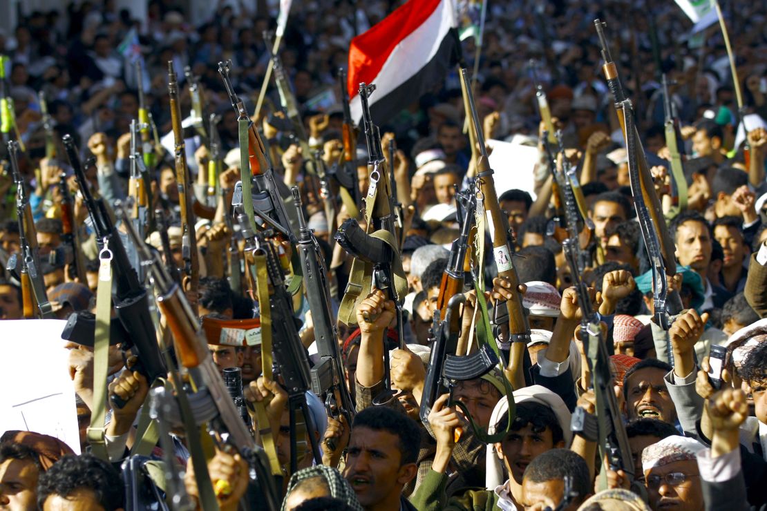 Houthi supporters taking part in a demonstration Wednesday in Sanaa against the Saudi-led air campaign.
