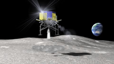 An artist's impression of JAXA's SLIM (Smart Lander for Investigating Moon) rover landing on the moon's surface.