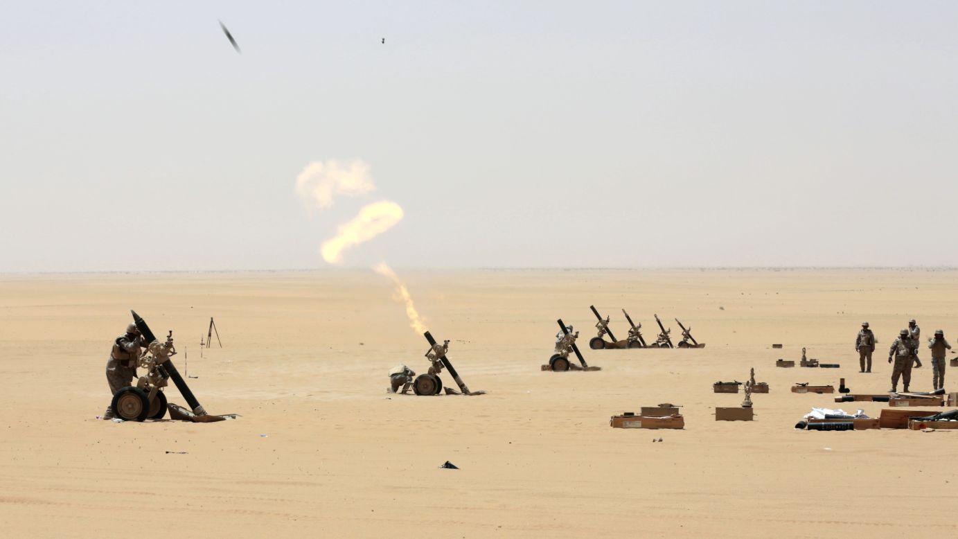 Saudi soldiers in Najran, Saudi Arabia, fire artillery toward the Yemeni border on Tuesday, April 21. A Saudi-led coalition <a href="http://www.cnn.com/2015/01/20/world/gallery/yemen-unrest/index.html" target="_blank">has been carrying out strikes against Houthi rebels in Yemen</a> since Yemeni President Abdu Rabu Mansour Hadi fled the country in late March. The Houthis are Shiite Muslims who have long felt marginalized in Yemen, a majority Sunni country. The Sunni Saudis consider the Houthis proxies for the Shiite government of Iran and fear another Shiite-dominated state in the region.