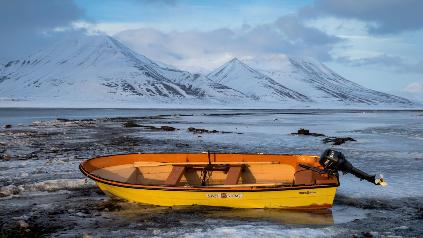 An abandoned boat is seen in Svalbard, an Norwegian archipelago, on Saturday, April 18.