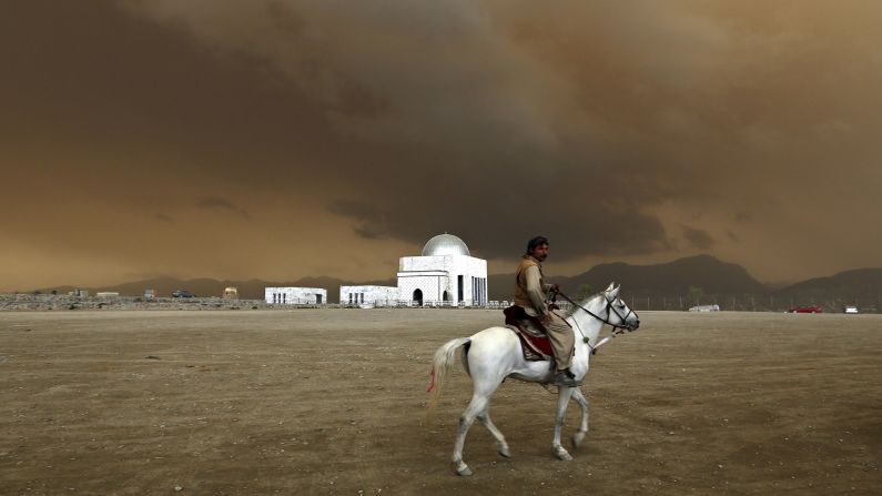 A man rides a horse in Kabul, Afghanistan, on Sunday, April 19.