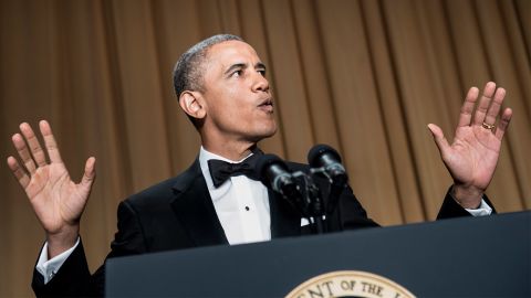 Fresh off winning a second term in the White House, Obama started the 2013 dinner with a bang by walking onto the stage to DJ Khaled's song "All I Do Is Win." "How do you like my new entrance music?" Obama asked. He then proceeded to hint that during his second term he might now be dancing to a different tune: "Actually, my advisers were a little worried about the new rap entrance music. They are a little more traditional. They suggested that I should start with some jokes at my own expense, just take myself down a peg. I was like, guys, after four and a half years, how many pegs are there left?"