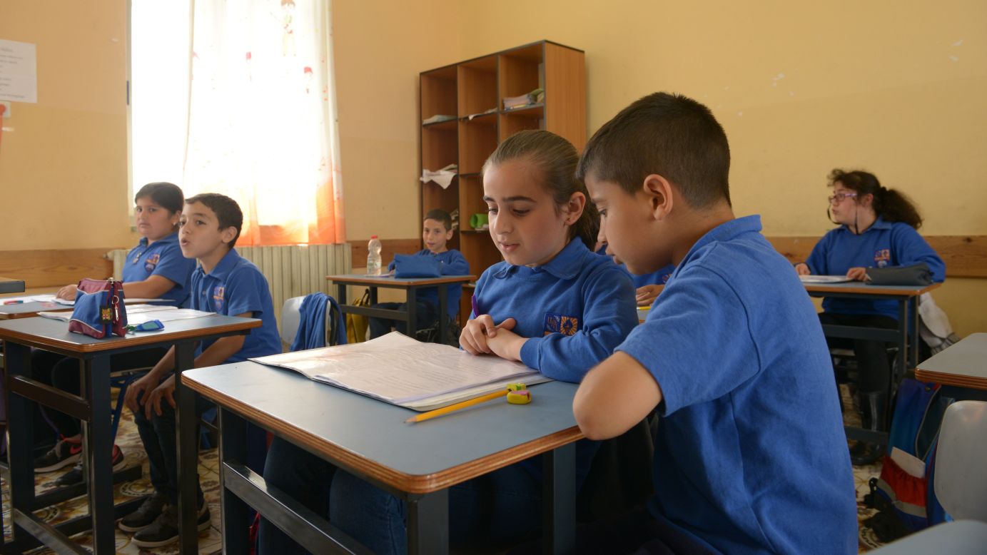 Armenian students attend class at the only Armenian school in Jerusalem.<br />