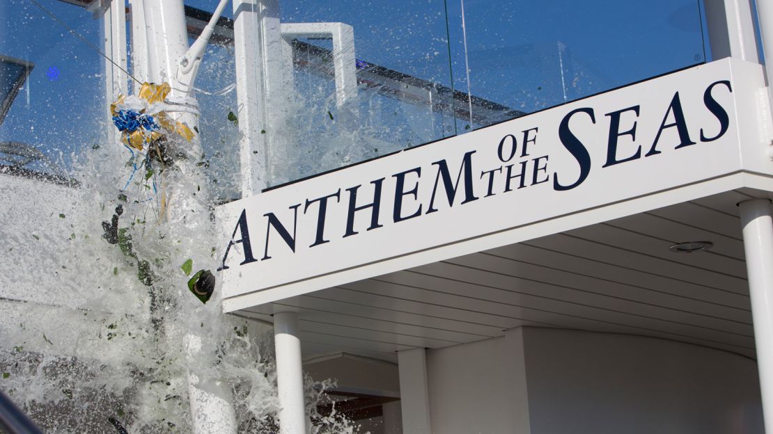 Breaking bottle news: The Anthem of the Seas was named at a ceremony held onboard while the boat was dockside in Southampton, England.
