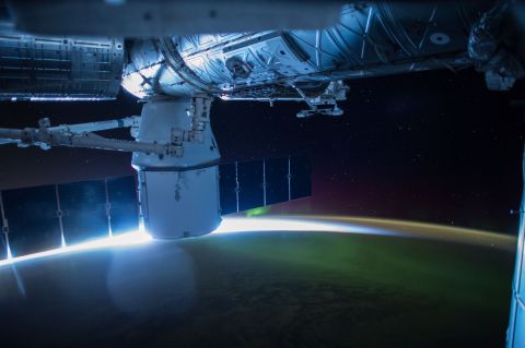 The northern lights are visible from the International Space Station on Saturday, April 18.