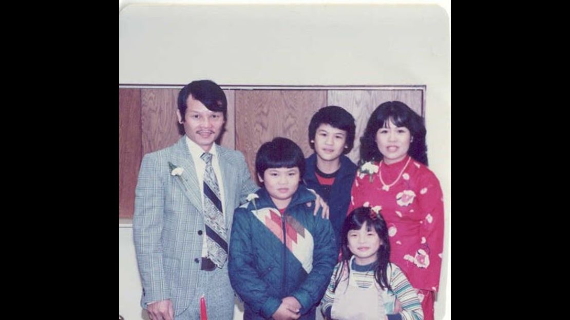 Ba Van Nguyen, left, with his wife, Nho, and sons Miki and Mika and daughter Mina, not long after surviving their dangerous passage to America in 1975.