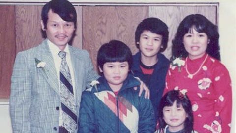 Ba Van Nguyen, left, with his wife, Nho, and sons Miki and Mika and daughter Mina, not long after surviving their dangerous passage to America in 1975.